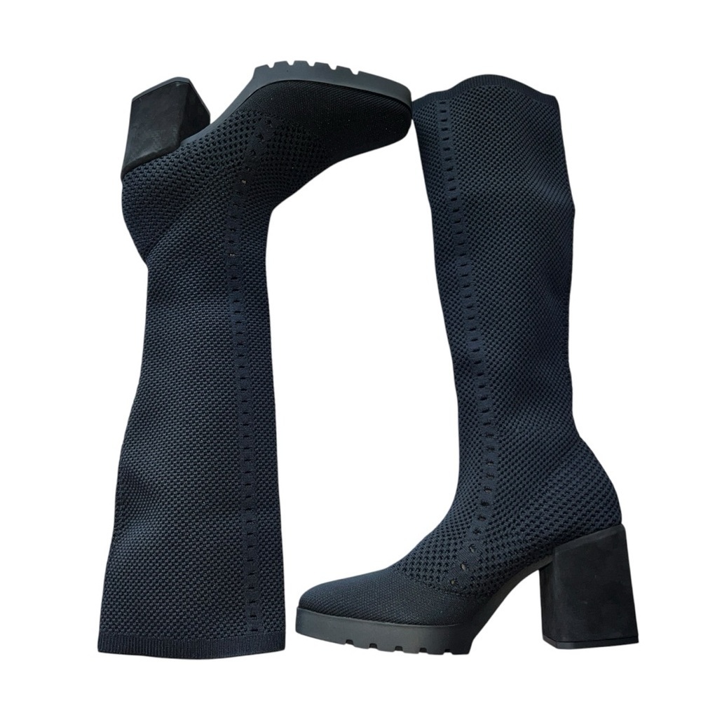 Eileen Fisher Heeled Boots Womens Size 9M Black Stretch Knit Sustainable Design - Picture 4 of 15